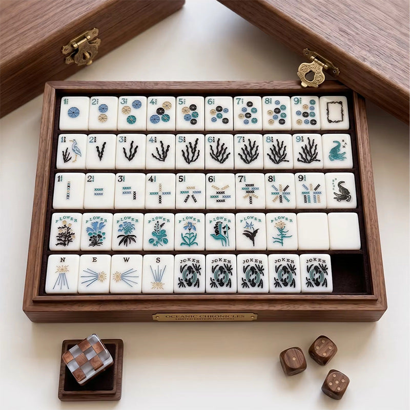 Retro Checkerboard American Mahjong Set - Amber Mosaic Backs, 160-Tile Complete Kit