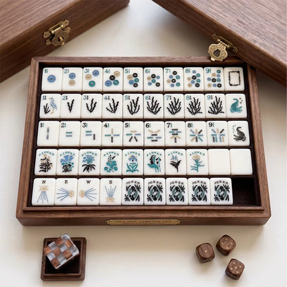 Retro Checkerboard American Mahjong Set - Amber Mosaic Backs, 160-Tile Complete Kit