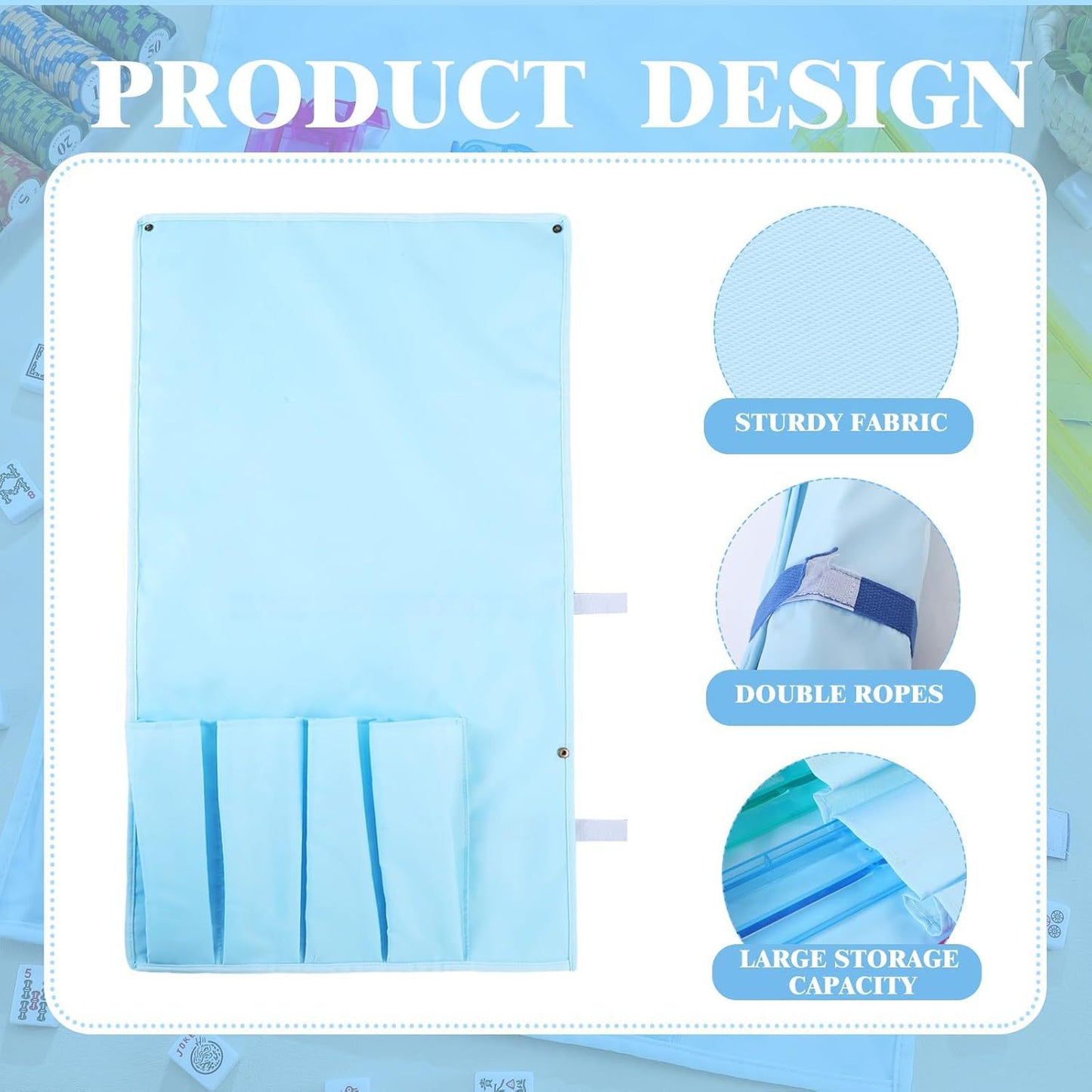 Portable Roll-Up Mahjong Tile Carrying Bag – Foldable Storage Wrap with Elastic Straps for Racks & Accessories