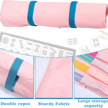 Portable Roll-Up Mahjong Tile Carrying Bag – Foldable Storage Wrap with Elastic Straps for Racks & Accessories