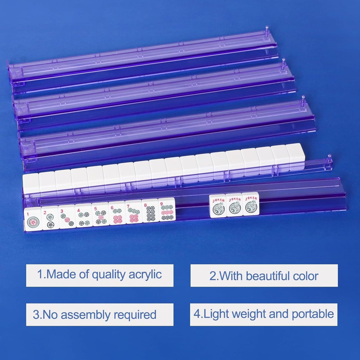 Premium All-in-One Acrylic Mahjong Racks with Attached Pushers – Set of 4 (18.5")