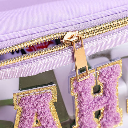 Clear Chenille Letter Patch Mahjong Tile Pouch – Waterproof Travel Bag with Handle (9.2" x 6.3" x 5.1")
