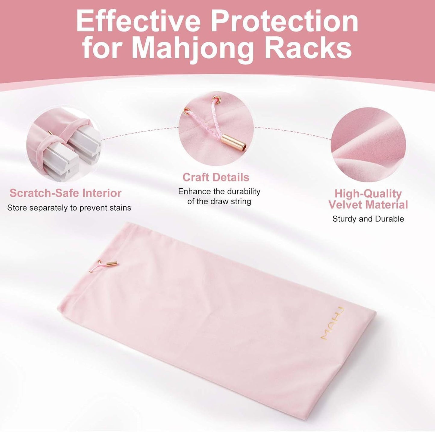 Velvet Mahjong Rack Drawstring Storage Bag – Fits up to Four 20.5" Racks (22" x 9.5")