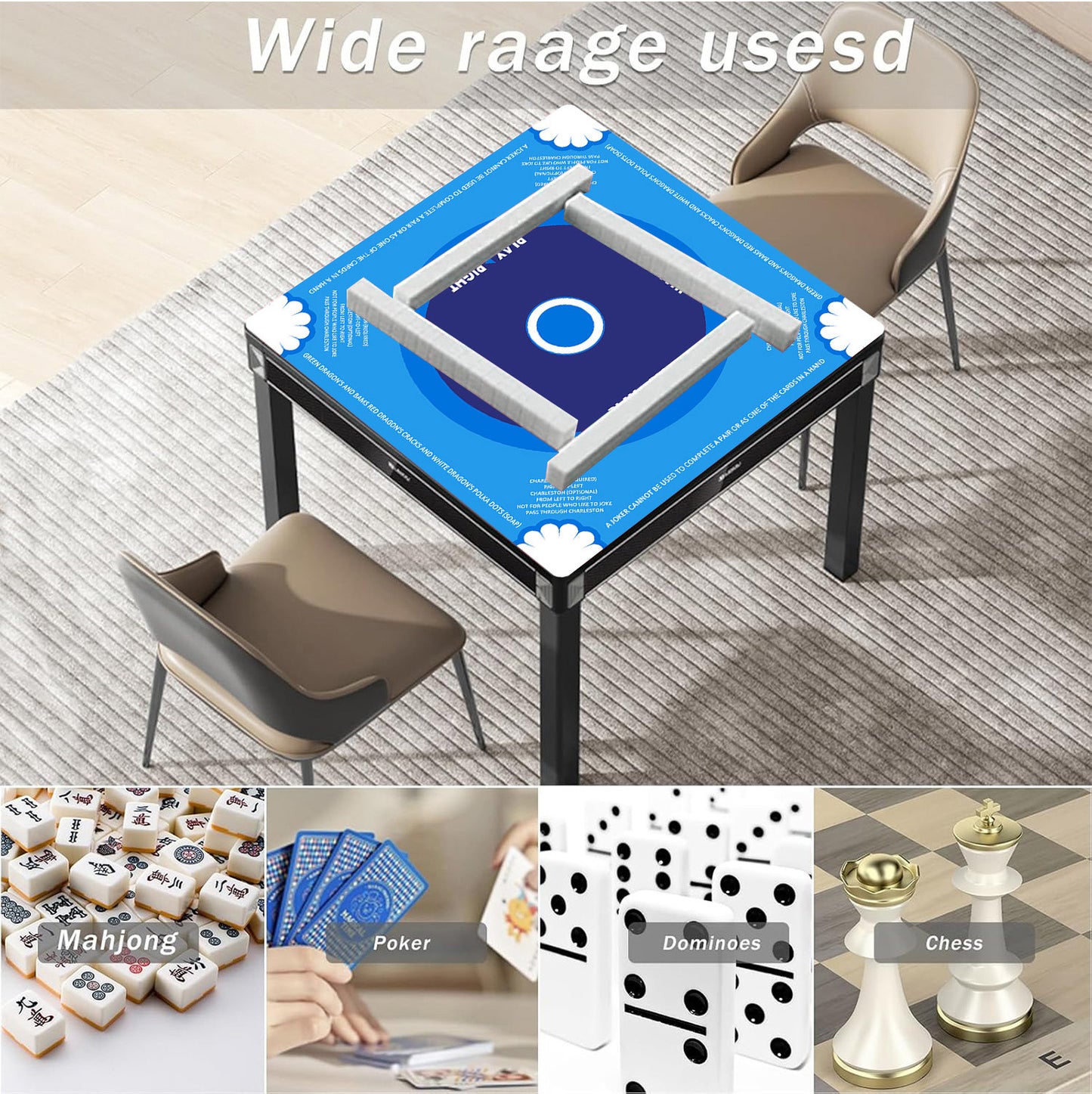 Premium Floral Patterned Mahjong Table Mat – Non-Slip Noise-Reducing Play Mat (33" x 33" x 3mm)