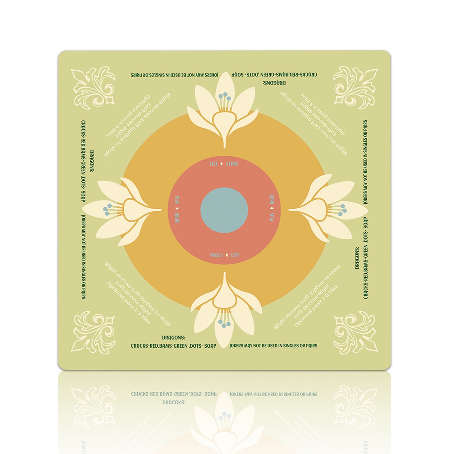 Premium Floral Patterned Mahjong Table Mat – Non-Slip Noise-Reducing Play Mat (33" x 33" x 3mm)